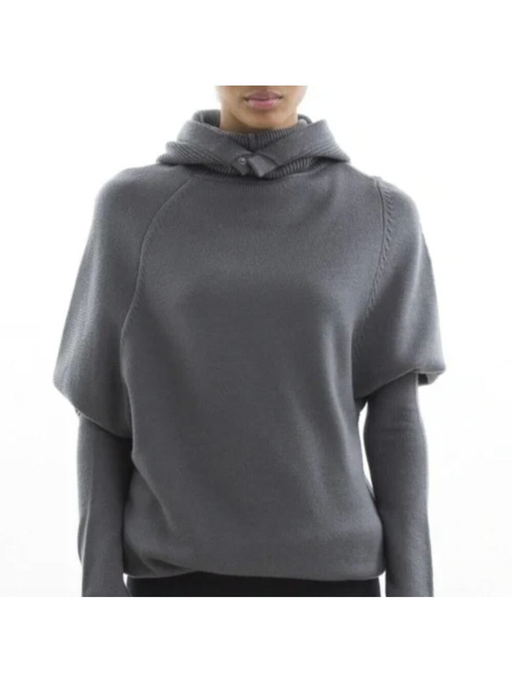 Nfp Studio N01 Gray Hooded Merino Wool Long Sleeve Pullover Sweater